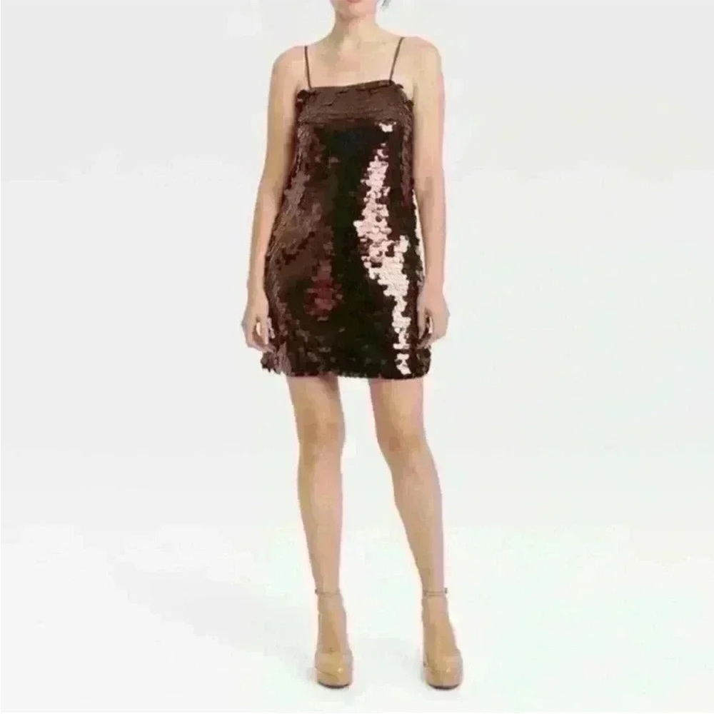 A New Day Women's Paillette Brown Shift Mini Dress Size Medium NWT